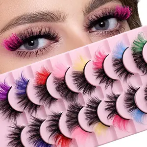 Fake Eyelashes, Colored Lashes Mink Eyelash With Color on End, 8 Pairs Fluffy Long Thick Colorful False Lash, 3d D Curl Salon Extensions Strip, Full Curly Eyelash Cat Fox Eye Lashes Pack
