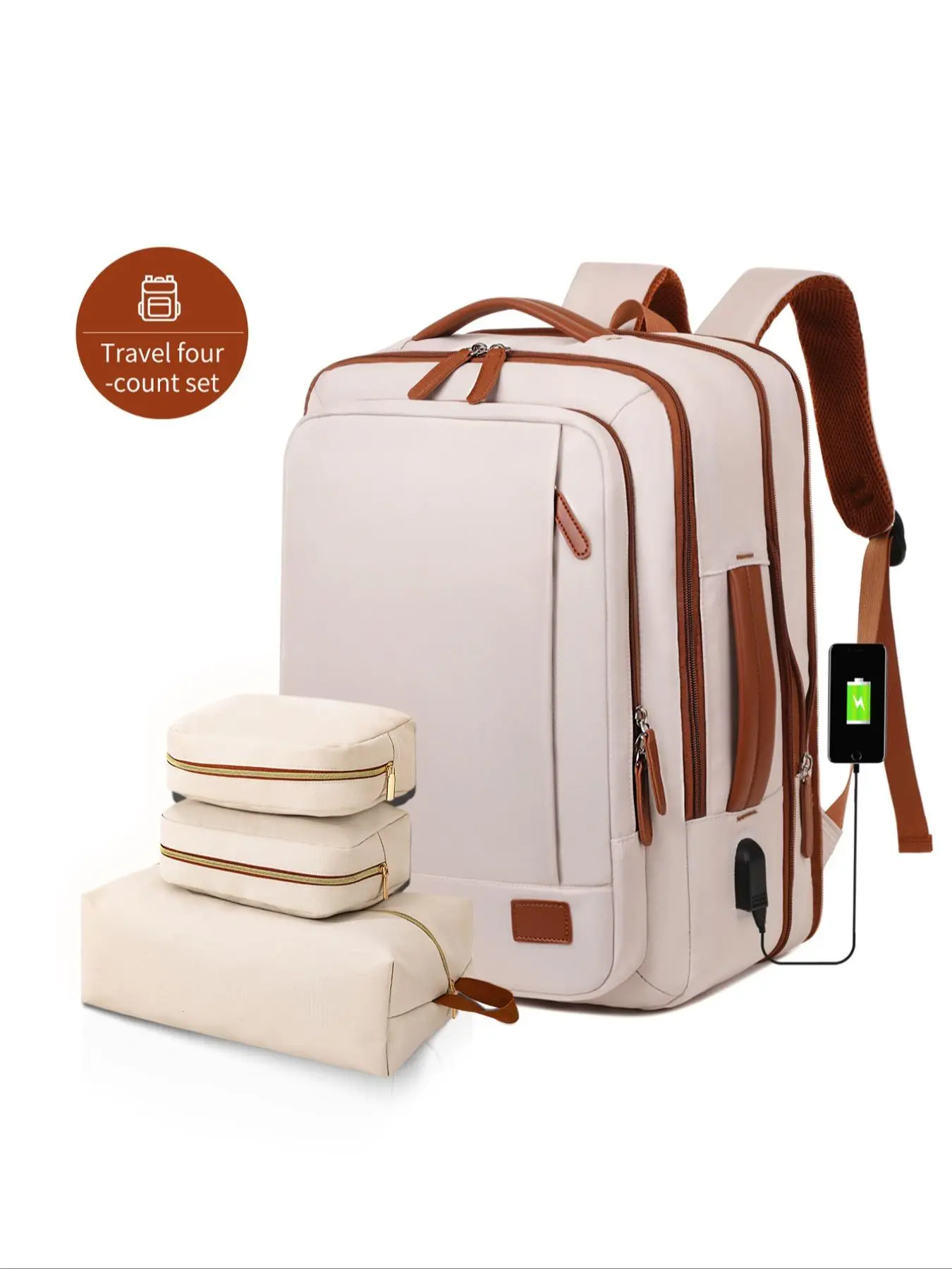 Women's Solid Color Large Capacity Lightweight Backpack, Versatile Backpack, Business Computer Bag, Fashion Backpack with Usb Charging Port, Travel Backpack, Traveler Essentials Backpack, Daily Backpack, Backpack for Travel, Daily Work Backpack