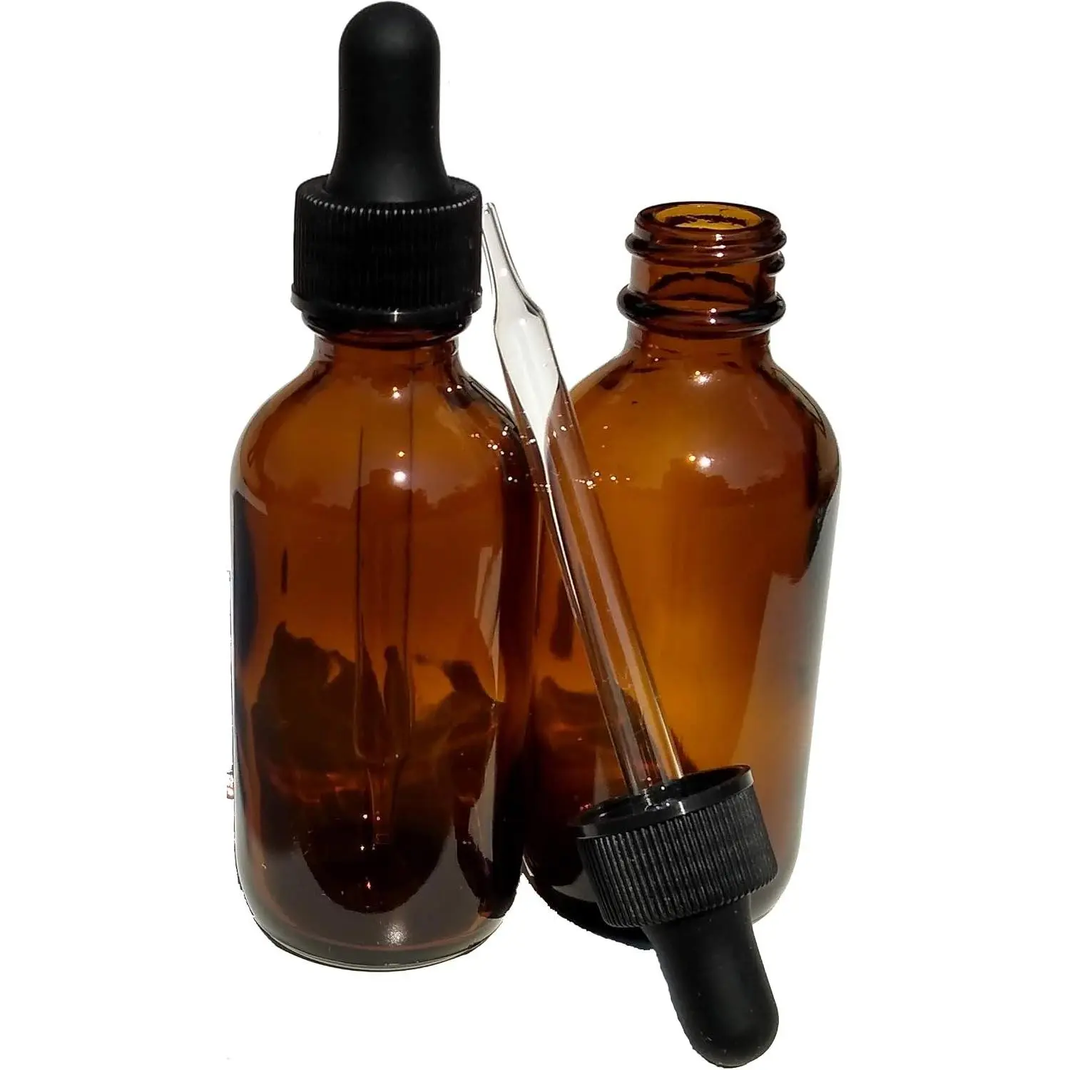 Dropper Stop® 2oz Amber Glass Dropper Bottles (60mL) with Tapered Glass Droppers - Pack of 2