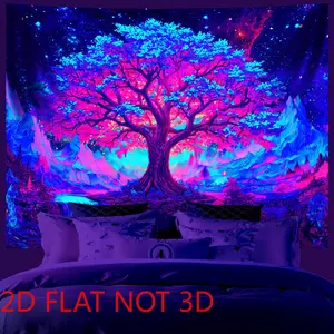 2d Flat, 2d Flat Blacklight Glow in The Dark Tapestry, Neon Tree of Life Design, Wall Hanging for Bedrooms, Living Rooms, and Offices. Game Room Decor, Festive and Party Decor, College Dorm Decor, 2d Flat