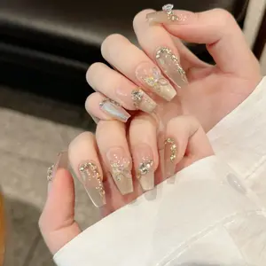 Handmade Butterfly Wings Spring Press-On Nails – Elegant Champagne French Cat Eye Design, Luxe & High-End Artificial Nails