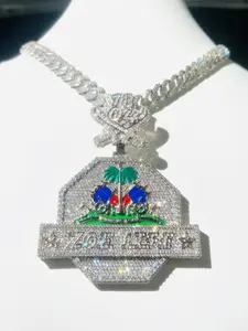 Custom jewelry coconut tree pendant, luxury high-end icy pendant, chilled cartoon medal, men's hip-hop real gold-plated VVS, fashionable trendy hip-hop style jewelry ...