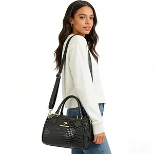 Embossed Boston Handbag, Dual-Use Top Handle & Crossbody Bag for Work & Special Occasions