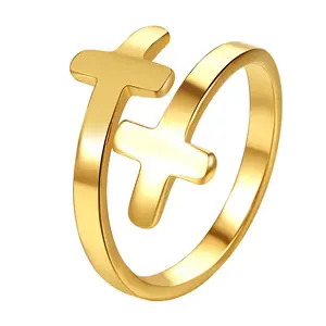 OIDEA Women's Gold Cross Motif Ring - Anti-Rust Stainless Steel Polished Metal Ring with Religious Embellishments, Crucifix Accessory for Birthday Anniversary Gifts, Gold Rings, Cross Motif Rings