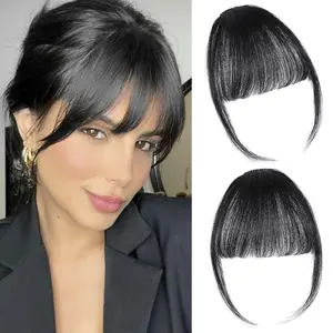 Clip in Bangs, Natural Black Fake Bangs Clip in Hair Extensions French Bangs Fringe with Temples Hairpieces for Women Curved Curtain Bangs for Daily Wear gifts for women