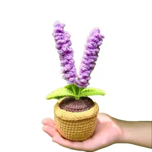 Crochet Lavender Flower Pot – Handmade Yarn Lavender Decor – Mini Potted Plant Gift – Fake Flower Home Decoration