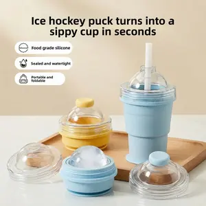 Portable Silicone Folding Drink Cup with Built-in Large Ice Sphere Mold The Ultimate Summer Gadget! Portable Collapsible Silicone Cup & Slow-Melting Whiskey Ice Sphere Maker