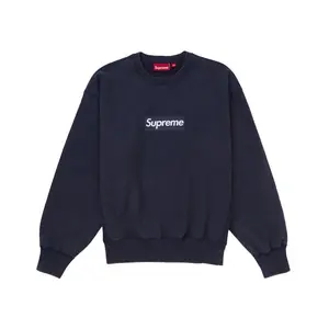 Supreme Men's Washed Box Logo Crewneck Navy, from StockX
