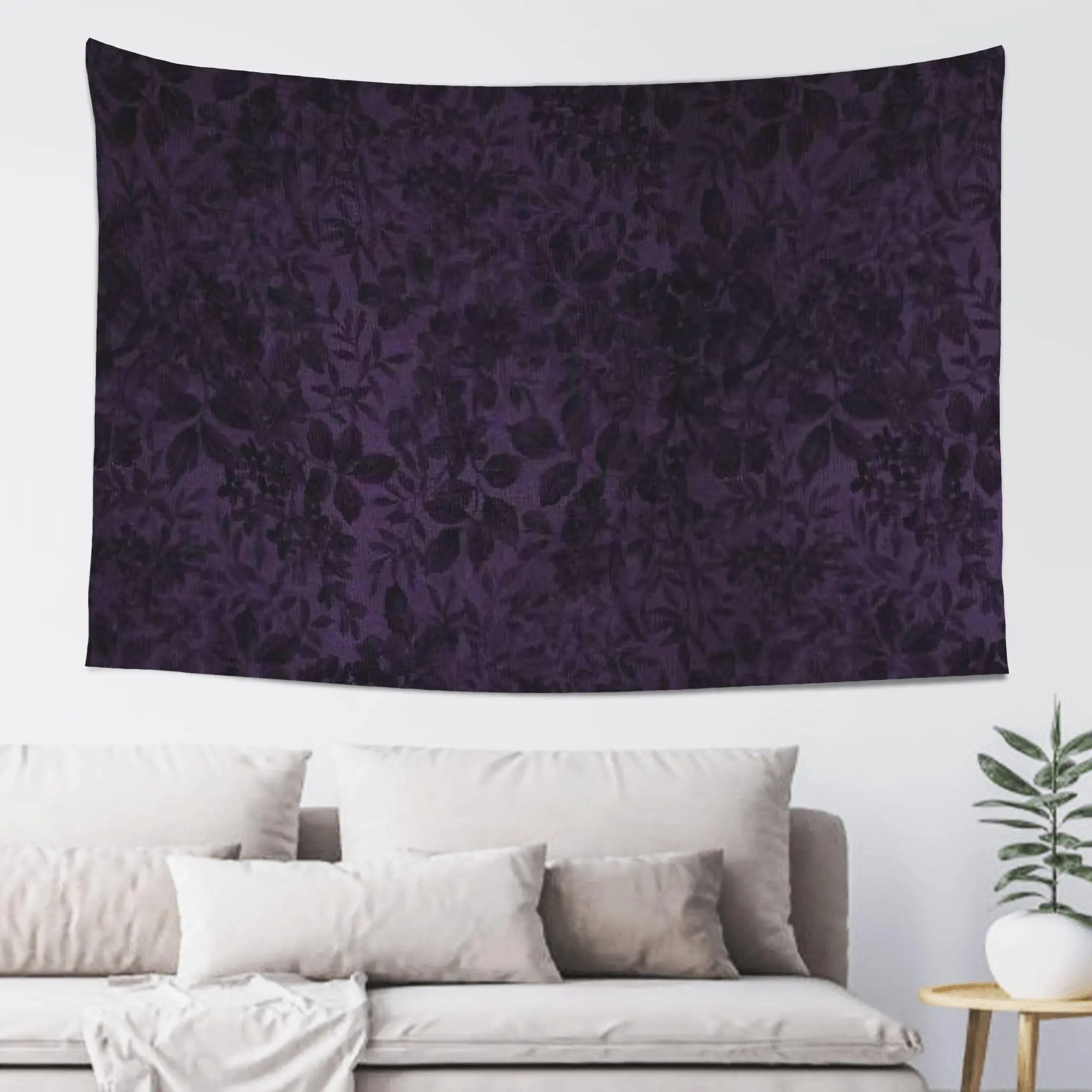 Dark Purple Botanical Leaf Tapestry Wall Hanging - Gothic Vintage Floral Wall Art for Room, Home Decor with Flowers