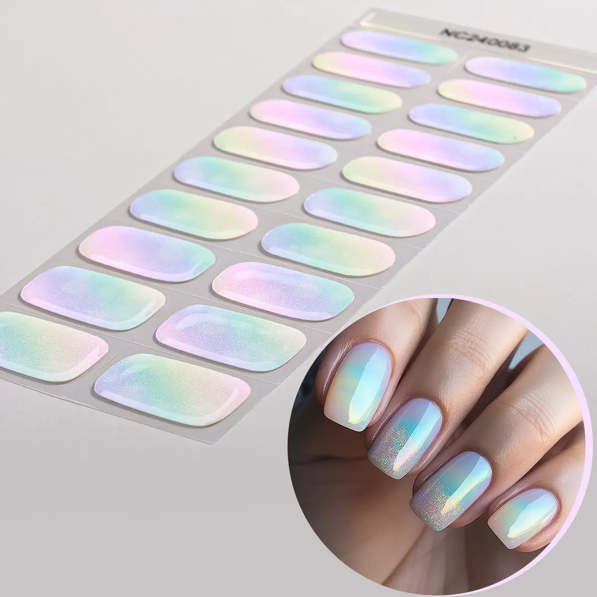 20pcs Glossy Aurora Gel Nail Strips, Self-Adhesive Full Set, Requires UV Lamp, Easy Apply and Remove, DIY Nail Art for Women and Girls, Nail Gel Sticker, Nail Stickers, Nail Design