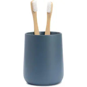 Matte Blue Toothbrush and Toothpaste Holder and Cup for Bathroom Vanity and Countertop, Round Organizer for Electric Toothbrushes, Floss, Razors, Cotton, and Mouthwash