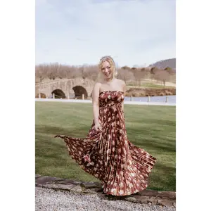 Angelique Strapless Maxi Dress - Brown Floral
