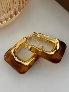 Vintage U-shaped Earrings, Gold Plated Hoop, Fashionable Earrings for Women, Trendy All-match Fashion Jewelry for Party Wear, Exquisite Birthday Gift, Lightweight Chunky Hoops