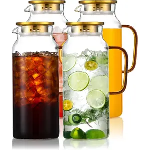 4 Pack 2 Liter/68 oz Pitcher with Lid, Pitchers with Handle for Fridge, Large Jug for Iced Tea, Coffee, Borosilicate Carafe for Hot/Cold Brew Drink and Homemade Beverage, Gold