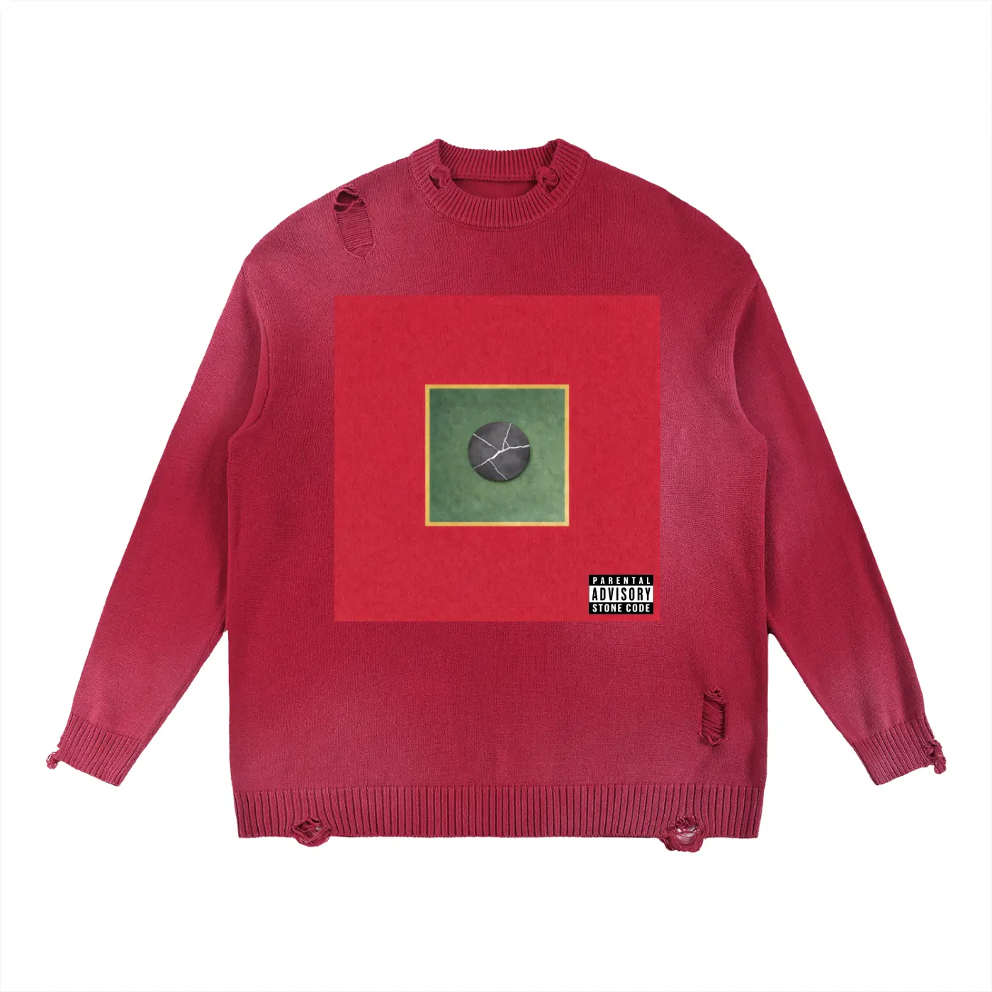 Stone Code Sun Fade Distressed Crewneck Sweater