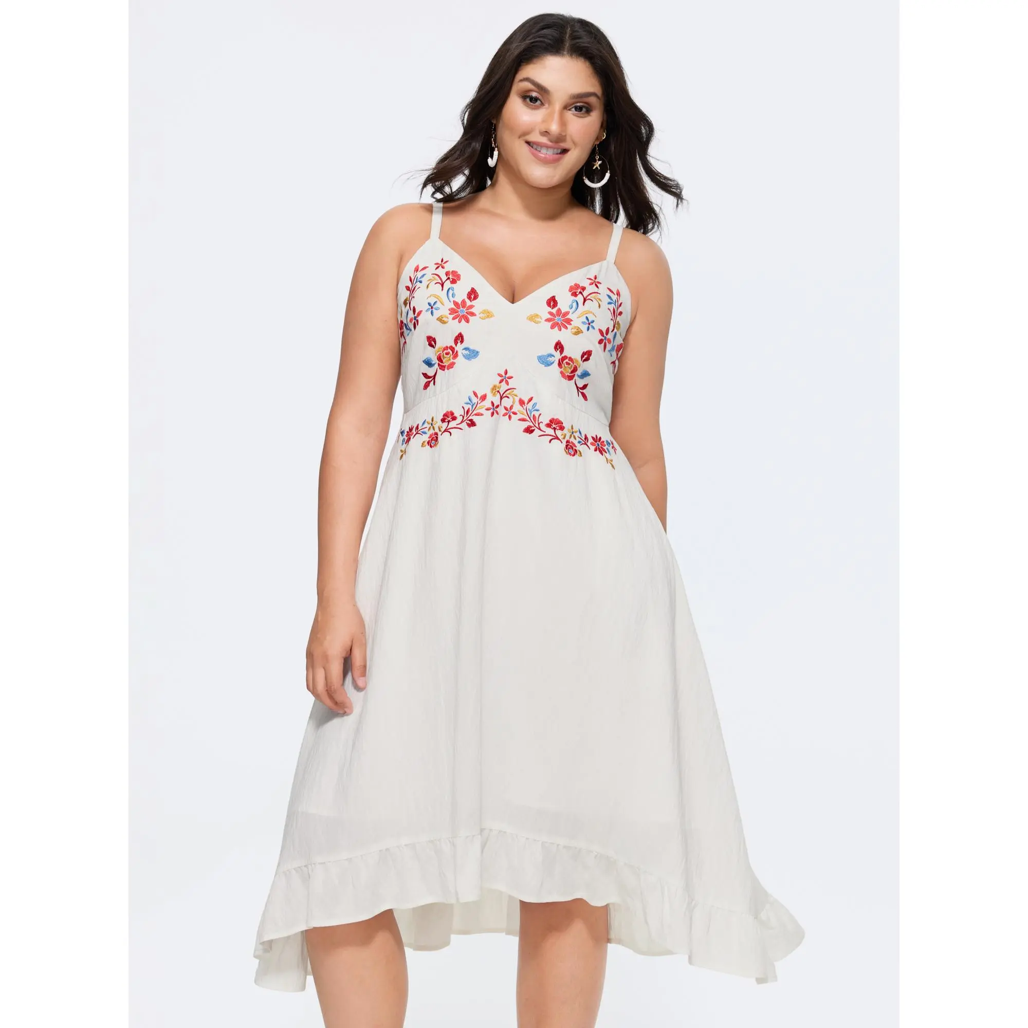 BloomChic Women's Plus Size Floral Embroidered Midi Dress, a Sleeveless Bohemian Summer Staple in a Flowy Rayon Nylon Blend, Smooth, Fabric, Plus Size Clothes, Fit, Polyester, Casual, Garment, Curvy Dresses Plus Size, Floral Print