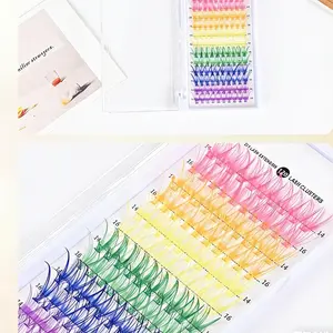 Colored Lash Extension Kit-120 Pcs DIYIndividual Clustersl 6 Rainbow Colors, SoftD-Curl False Lashesl Reusable Fluffy ColoredLashes for Women & Girls Eyelash Lightweight