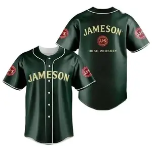 Jameson Irish Whiskey Unisex Green Logo Baseball Jersey.Jersey Baseball Shirt