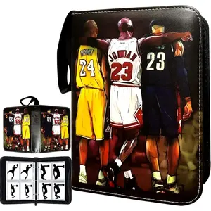 Basketball Card Binder, Trading Card Binder 4 Pocket with 50 Removable Sleeves Fits 400 Sport Cards, 3 Ring Card Holder Binder with Zipper, Collector Storage Album