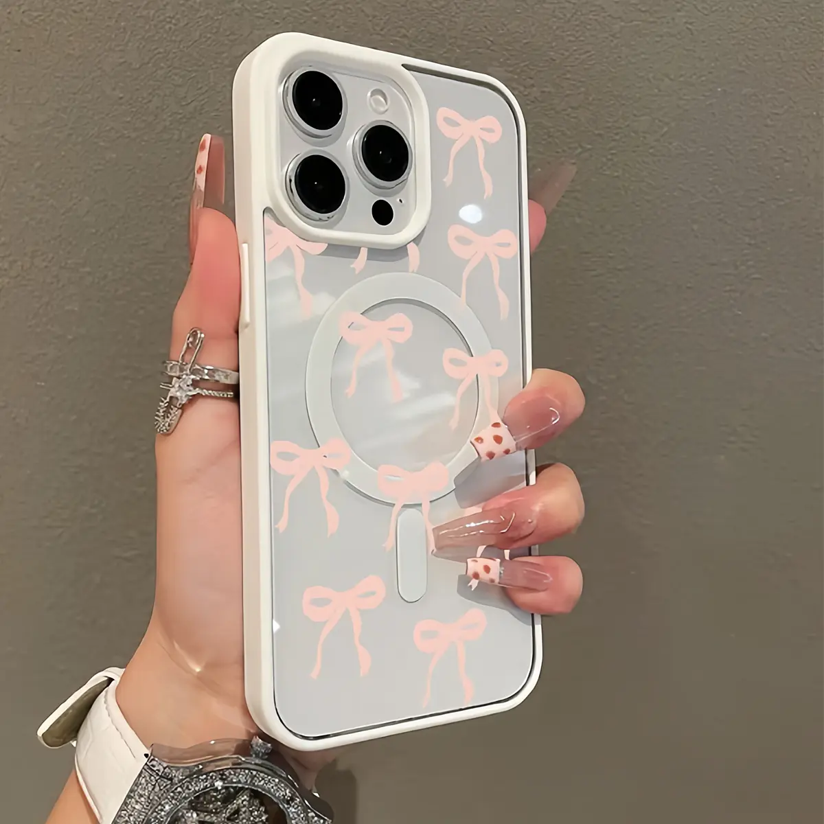 Multi-Functional Magnetic Case for iPhone11/12/13/14/15/16/promax Pink bow collage  cased MagSafe Ready, Anti-Fall,Ultra-Thin Design I Perfect for Everyday Use Protector Screen Protector Cover Aesthetic