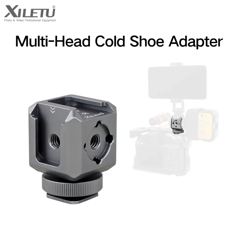 XILETU 3-Port Cold Shoe Mount for Camera Rig, Aluminum Alloy Extension Bracket for Microphone, LED Light & Monitor, Vlogging Camera Accessory with 1/4"-20 Screw for DSLR & Mirrorless Cameras