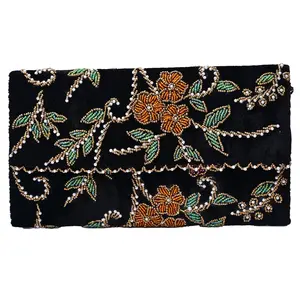 MAWC Black Handmade Shimmering Beaded Purse Bag for Parties, Weddings and Bridal Showers - Chic Vintage Stylish Handbags, Sparkling Evening Glamorous Clutch