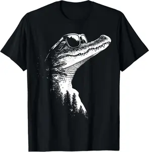 100%cotton Crocodile Animal Graphic Sunglasses Illustration Crocodile T-Shirt Menswear Top