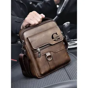 Personalized men's messenger bag, vintage business briefcase with adjustable shoulder strap, large capacity design, vintage leather vertical tote bag, suitable for office and travel, also a perfect Valentine's Day gift for your husband or boyfriend.
