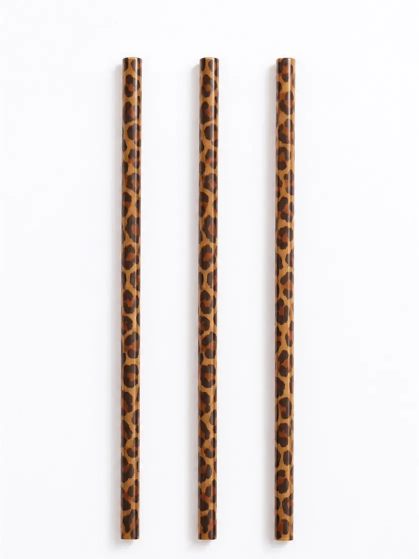 Leopard Straws - 9" Reusable Straws | Iced Coffee | Multi Compartment Drinks | Dirty Soda- Pack of 3