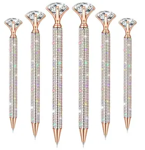6Pcs Rose golden 1mm Ballpoint Pens with Crystal Bling Rhinestone Metal Glitter Diamond Ballpoint Black Ink Pens for Wedding Bridal Shower Favors collection character