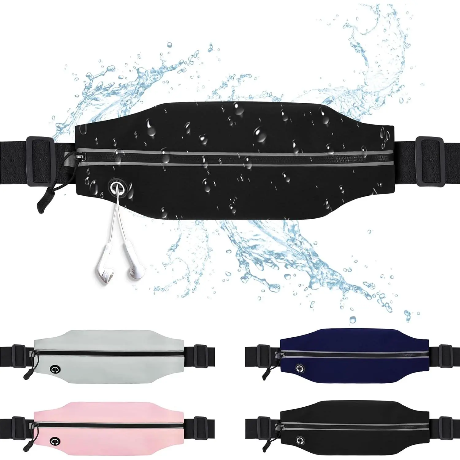 Unisex Running Belt, Slim Water-Resistant Waist Pack with an Adjustable Elastic Belt, Reflective Zipper, and Phone Pouch for Jogging & Cycling Accessories, Gear, Sport, Active, Waterproof, Reflective Pocket Strip, Jogging Equipment, Reflective Strips