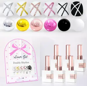 Double Rhythm 6 Pcs 15 ML Gel Liner Polish Nail Art Set Chrome Metallic Glitter Soak Off Gel Polish Kit Nail Art Manicure Salon DIY at Home for Women (Gold Silver Black White-T6-52)