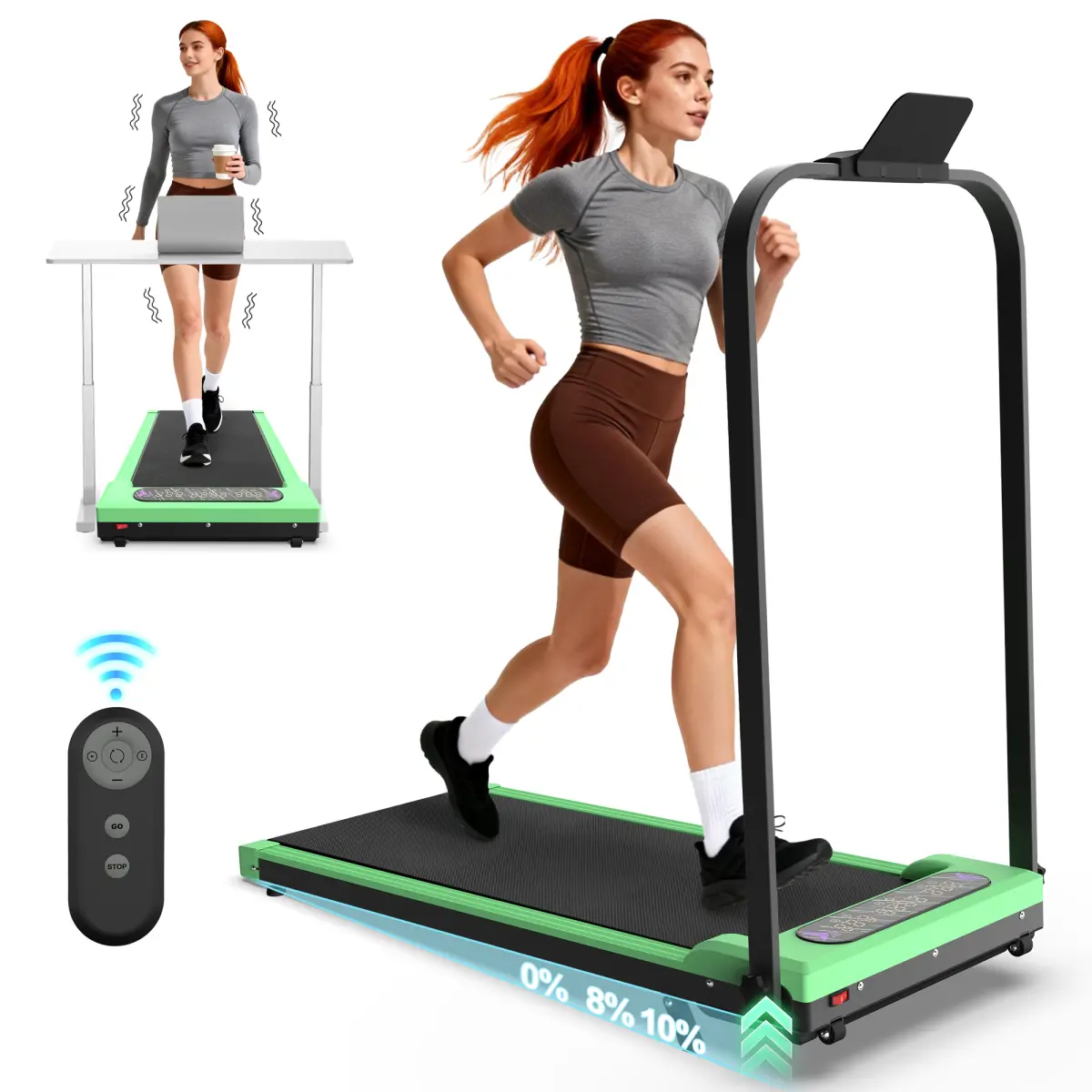 2-in-1 Foldable Treadmill for Small Spaces, Sturdy Carbon Steel Frame with Incline & Vibration Pad, Portable Walking Machine for Cardio at Home, Walking Jogging Machine, Treadmills Home