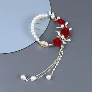 Retro Rose Pearl Grab Clip Tassel Ponytailtail Clip Clip diamond Ladies Hair Accessories Clip
