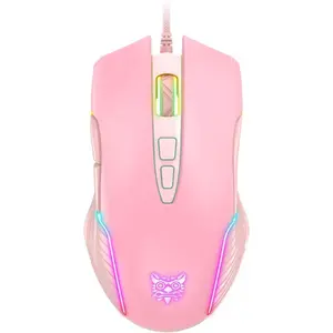 RGB Gaming Mouse Wired, USB Optical Computer Mice with RGB Backlit, 6 Adjustable DPI Up to 6400,  Gamer Laptop PC Mouse with 7  Buttons for Windows Vista Linux (Pink)