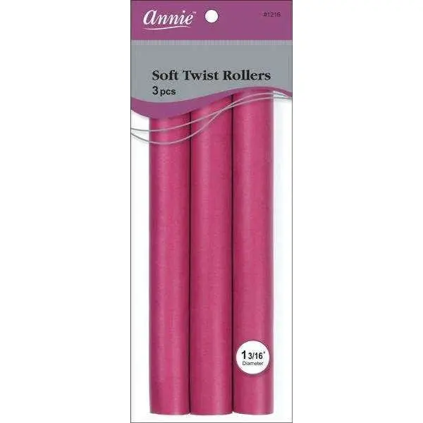 ANNIES Soft Twist Curl Rollers for Heatless Bouncy Curls & Curly Locks, No-Damage Natural Hair Roller Set with Flex Grip, 1 3/16" Diameter, 10" Length, Plum, 3-Count, Annie, Heatless Waves, Haircare, Lightweight