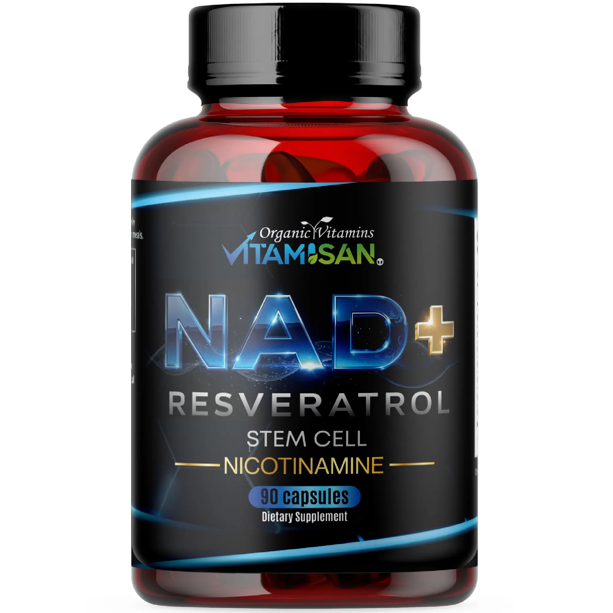 Vitamisan NAD+ Complex with Nicotinamide Riboside, Resveratrol & CoQ10 – Cellular Energy & Daily Wellness Support – 90 Capsules