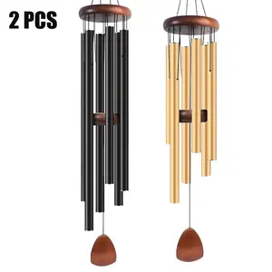 2 PCS Vintage-Style 6-Tube Aluminum Wind Chime 26.8 Inch Deep Tone Metal Memorial Chimes Suitable for Outdoor Garden Patio Balcony Decor, Handmade Tubes Tuned for Soothing Melodic Sound Ideal Gifts for Men Women