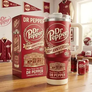 Retro Dr Pepper 141st Anniversary 40oz Tumbler with Handle & Straw | Steampunk Vintage Legacy Limited Edition Cup | Stainless Steel Insulated Travel Mug | Unique Gift for Soda Lovers