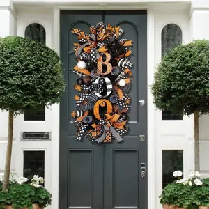 Halloween Themed Door Hanger, Pumpkin & Ghost Pattern Decorative Door Wreath, Festive & Party Supplies for Home, Hotel, Wedding, Garden Decoration