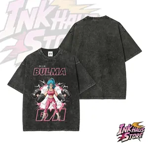 Bulma GYM Graphic Tee,DBZ9Os Anime --Short Sleeve Cotton Unisex Retro wash Tee