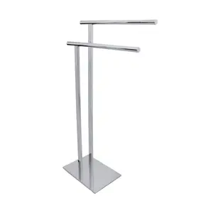 212 MAIN Freestanding Double Towel Rack - Polished Chrome Stainless Steel Bathroom Accessory, Weighted Base, Modern Bathroom Decorations