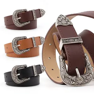 European and American new fashion women's pin buckle belt, three-piece set of retro popular high-quality wide belt, belt women's wholesale