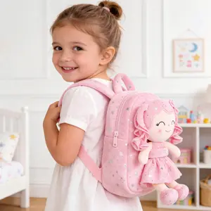 Sweet Birthday Surprise Plush Doll Backpack Set for Toddler Girls Lovely Soft Stuffed Baby Toy with Detachable Princess Doll Machine Washable Nursery Bookbag Christmas Easter Gift Idea Travel Buddy for Kids