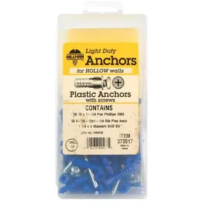 212 MAIN Ribbed Plastic Anchor Kit, 8-10-12 x 1.25 in. Anchors with Matching Screws, 101 Pieces per Kit, Ribbed Anchors