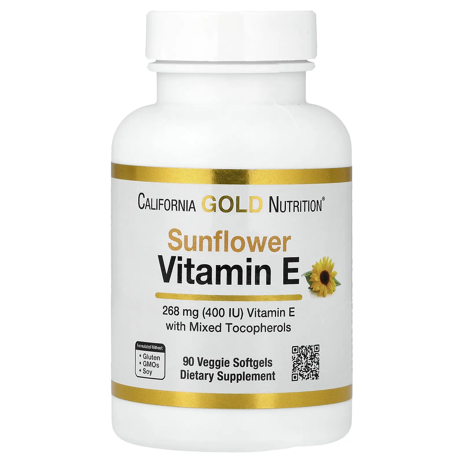 California Gold Nutrition Sunflower Vitamin E with Mixed Tocopherols, 400 IU, 90 Veggie Softgels