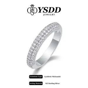 【#663 Pinky Ring】Three-row Pave Semi Band Size 3-8 Synthetic Moissanite Rings in 925 Sterling Silver