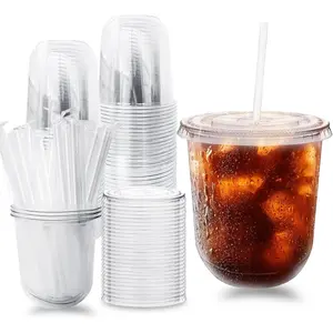 50 Pack Clear Plastic Cups with Lids and Straws,12 oz Disposable Iced Coffee Cups,PET Crystal Cups,Round Bottom To Go Cup for Iced Coffee Juice Smoothie Cold Beverage