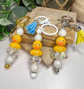 Handmade Rubber Duck Keychain: Acrylic Beads, Tassel Bag Charm