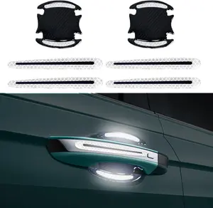 PCS Reflective Car Door Handle Protector Sticker, Carbon Fiber Auto Door Handle Cup Paint Guard Protective Film, AntiScratches Car Door Handle Bowl Sticker, SelfAdhesive & NonMarking (White)